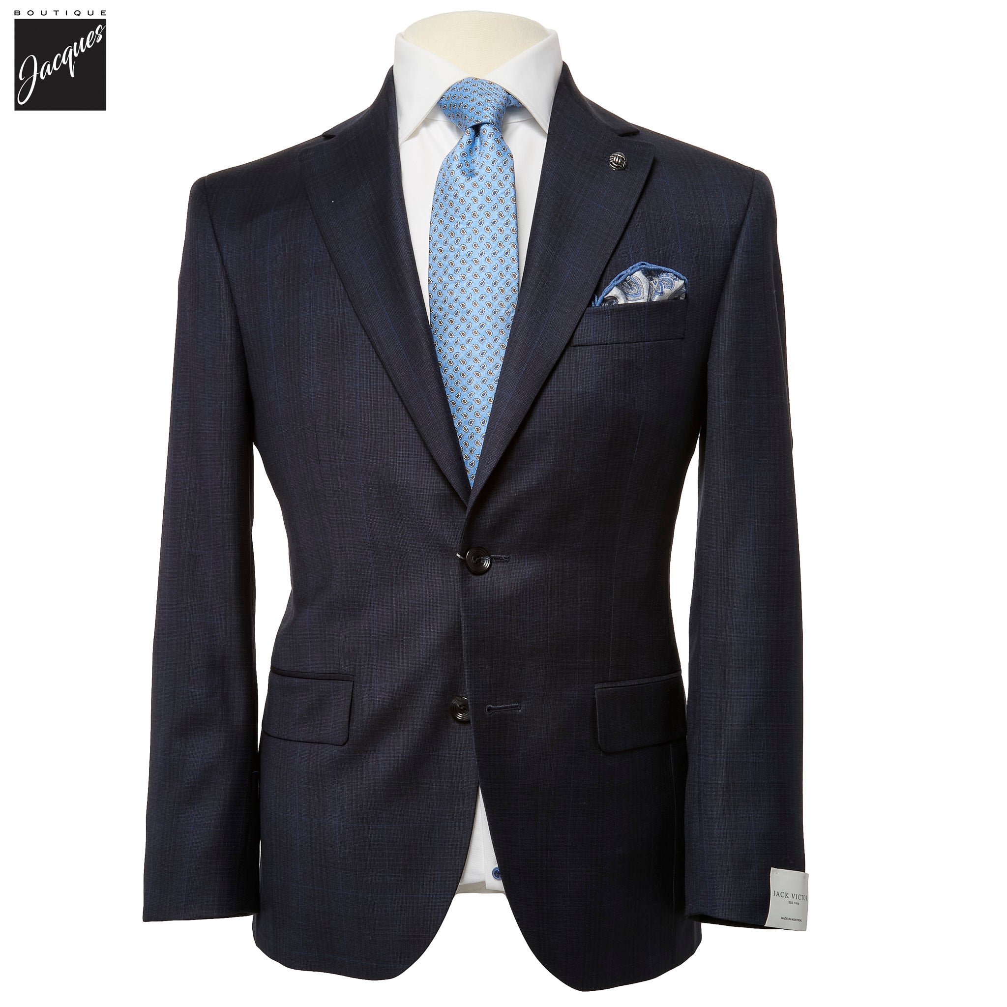 Blue Tonal Check Napoli Classic Fit Wool Suit - Jack Victor - Boutique Jacques International