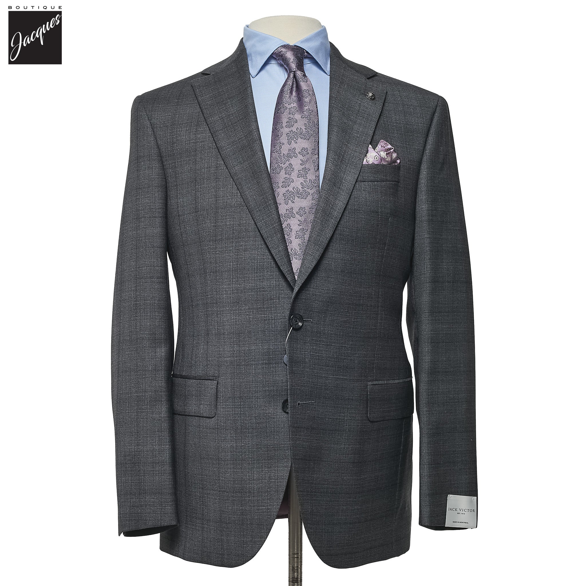 Gray Check Napoli Classic Fit Superfine Merino Wool Wool Suit - Jack Victor