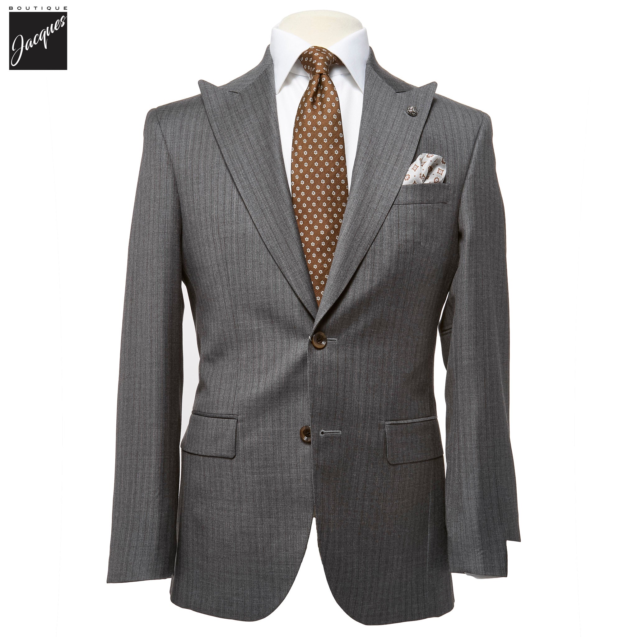 Gray Striped Super 130s Wool Nugent Classic Fit Suit - Jack Victor - Boutique Jacques International