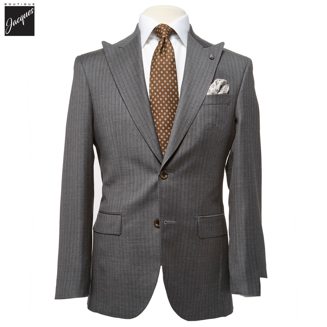 Gray Striped Super 130s Wool Nugent Classic Fit Suit - Jack Victor - Boutique Jacques International