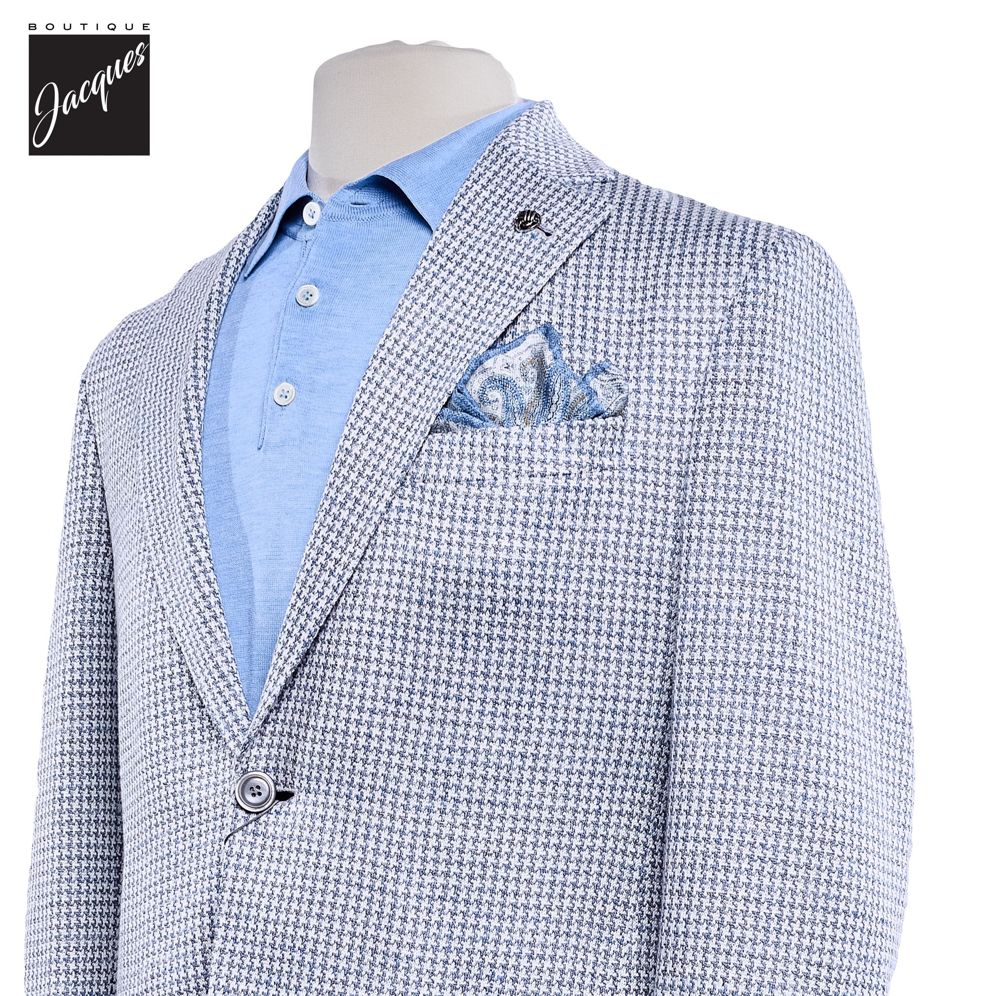 Light Blue Houndstooth Linen-Knit Queens Contemporary Fit Sport Jacket - Jack Victor