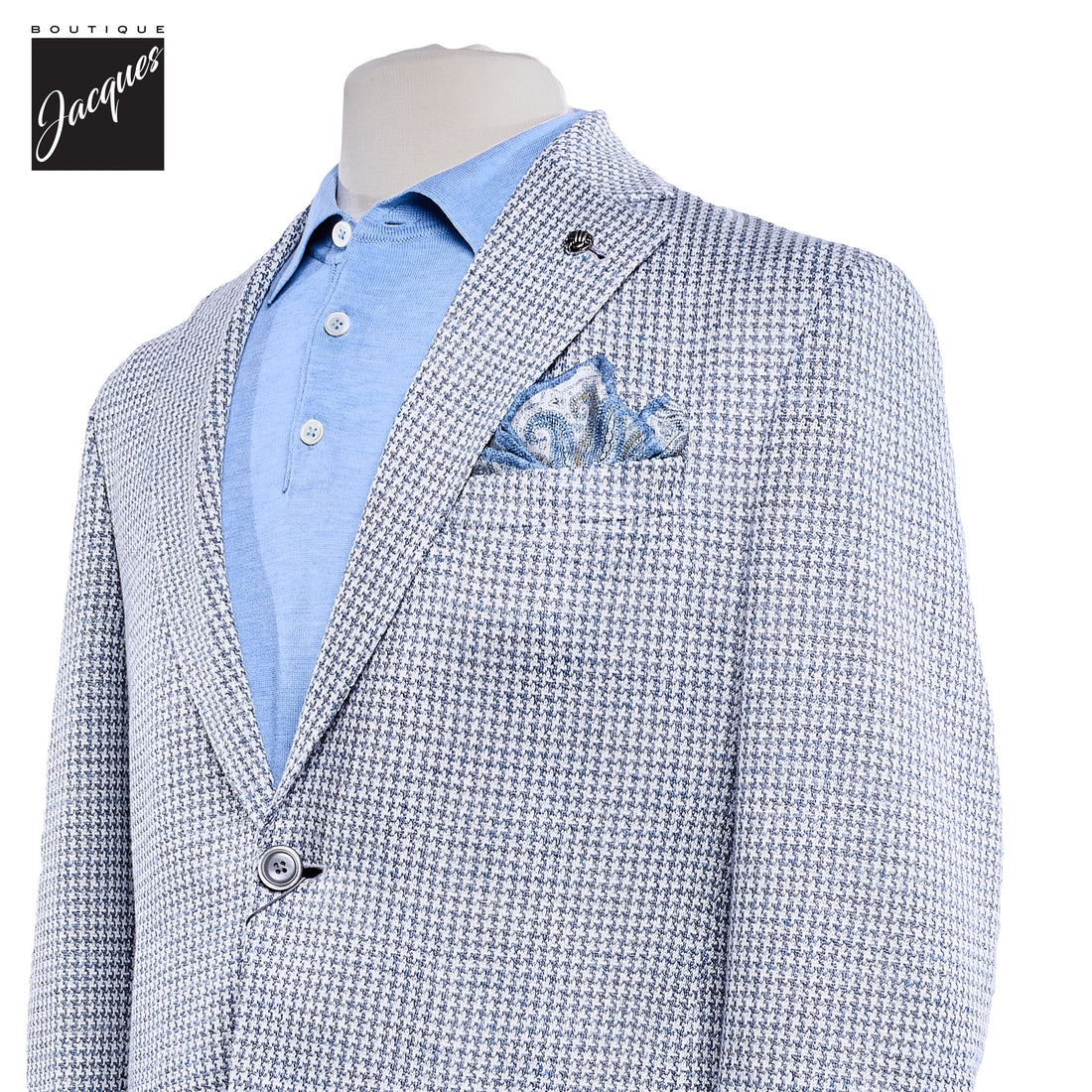 Light Blue Houndstooth Linen-Knit Queens Contemporary Fit Sport Jacket - Jack Victor