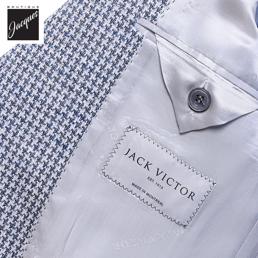 Light Blue Houndstooth Linen-Knit Queens Contemporary Fit Sport Jacket - Jack Victor