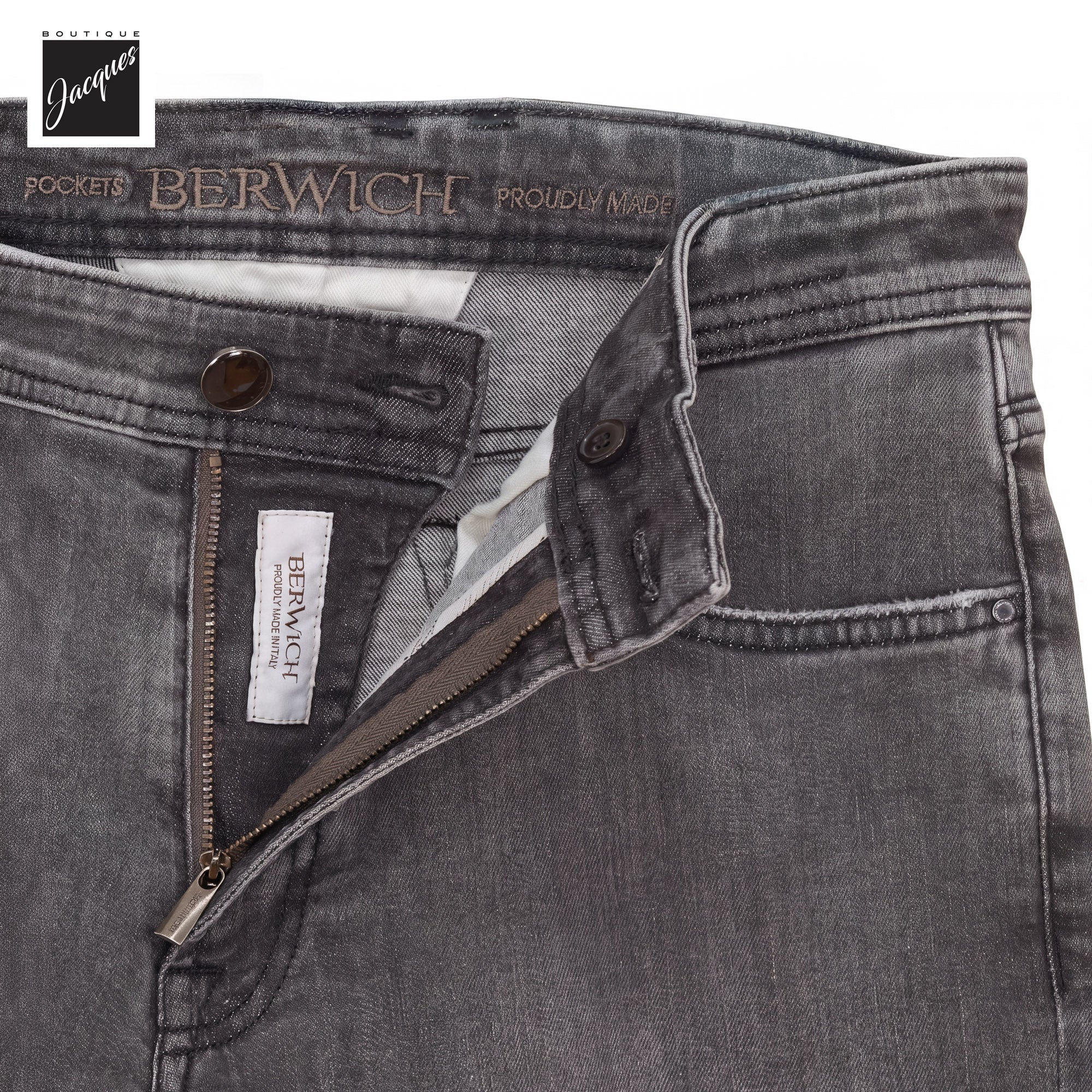 Washed Black Cotton-Stretch Morello Slim Fit Jeans - Berwich - Boutique Jacques International