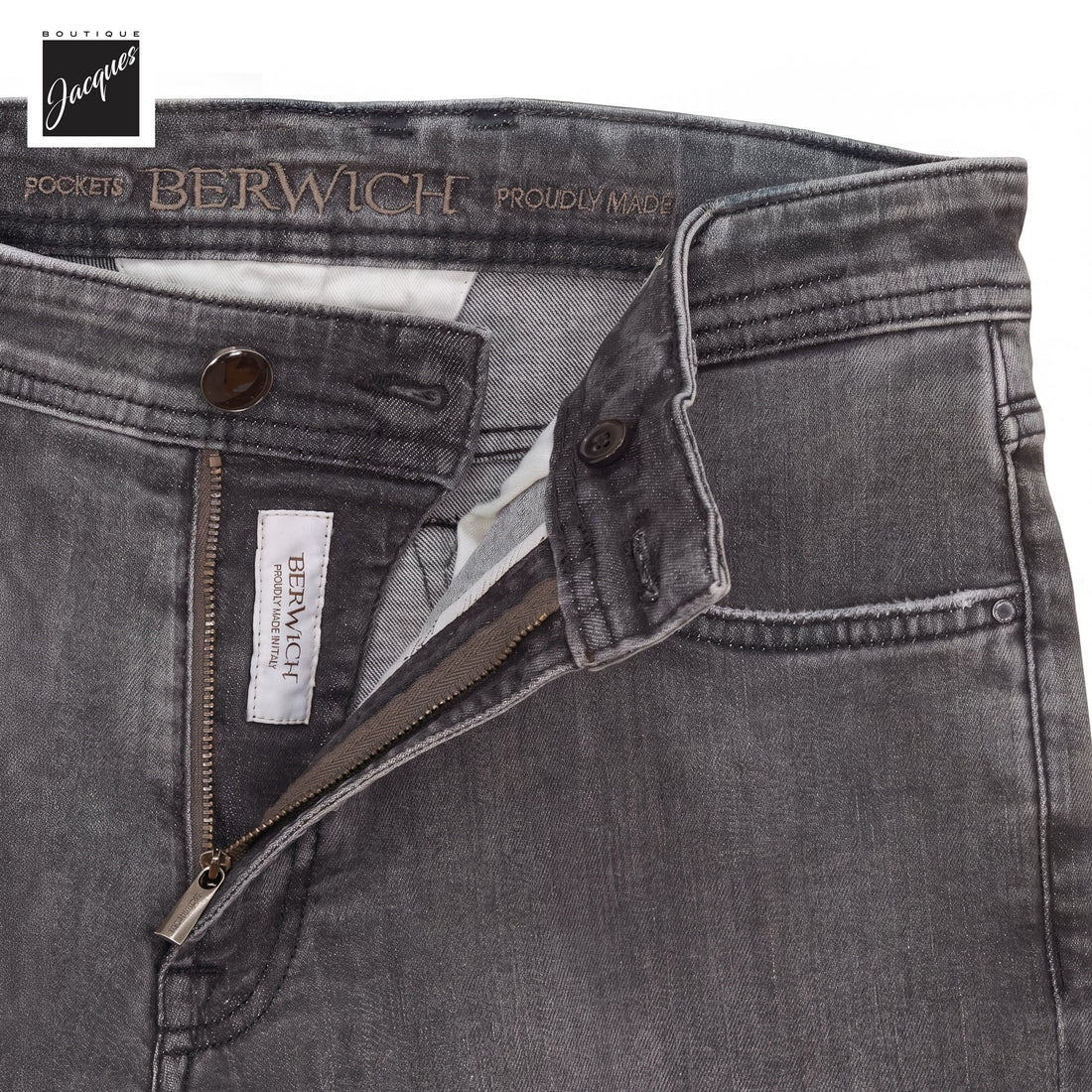 Washed Black Cotton-Stretch Morello Slim Fit Jeans - Berwich - Boutique Jacques International