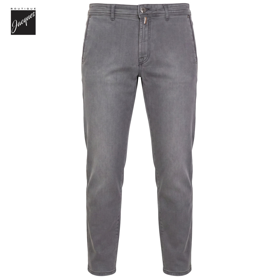 Washed Gray/Black Cotton-Blend Stretch Selvedge Denim Trouser - Berwich - Boutique Jacques International