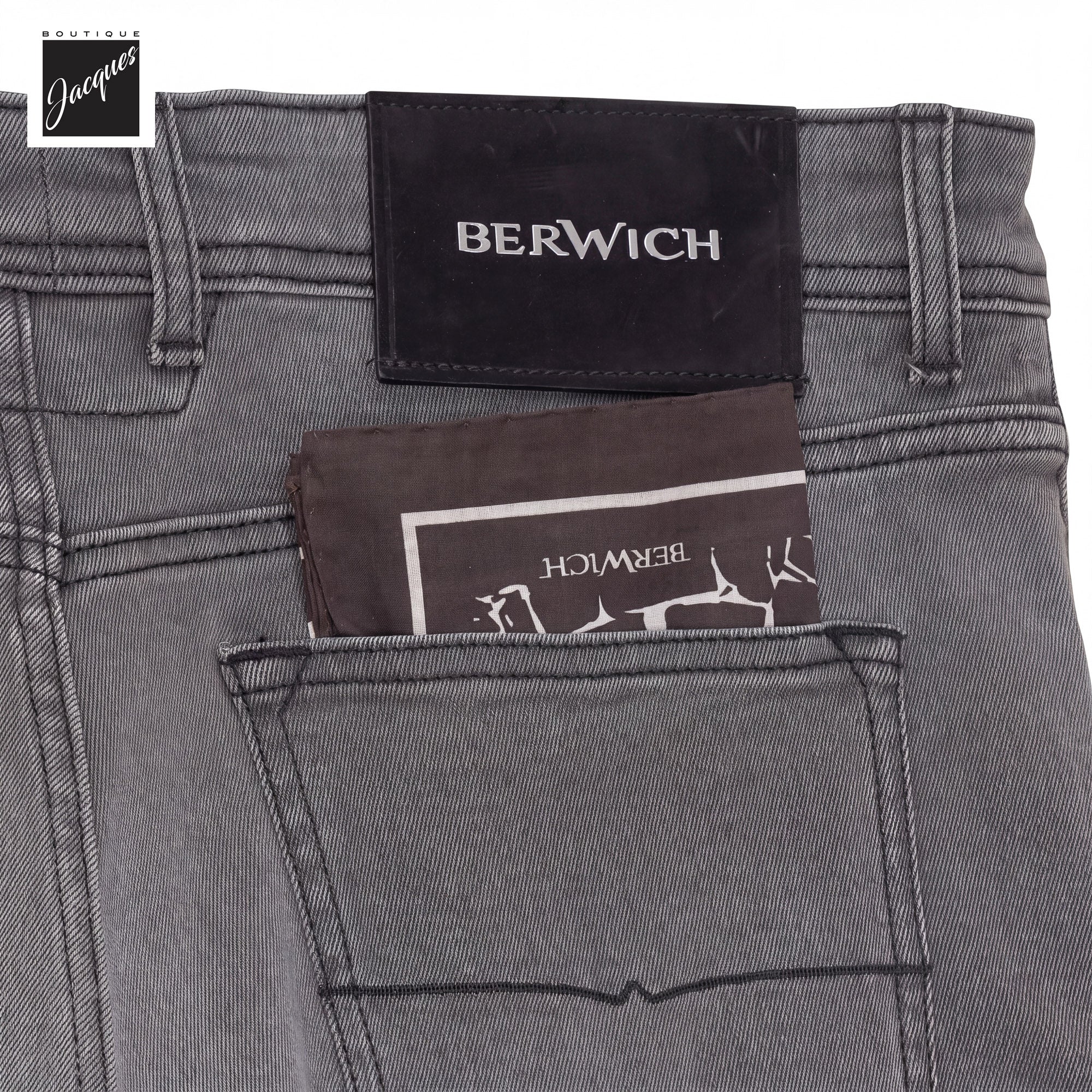 Washed Gray/Black Cotton-Blend Stretch Selvedge Denim Trouser - Berwich - Boutique Jacques International