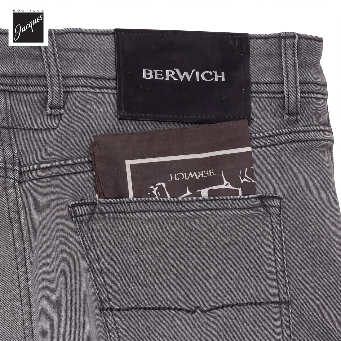 Washed Gray/Black Cotton-Blend Stretch Selvedge Denim Trouser - Berwich - Boutique Jacques International