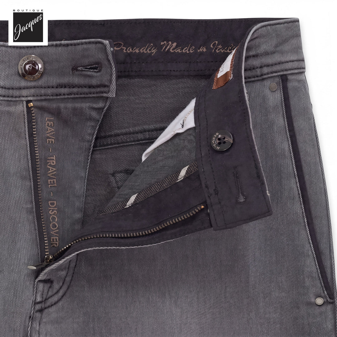 Washed Gray/Black Cotton-Blend Stretch Selvedge Denim Trouser - Berwich