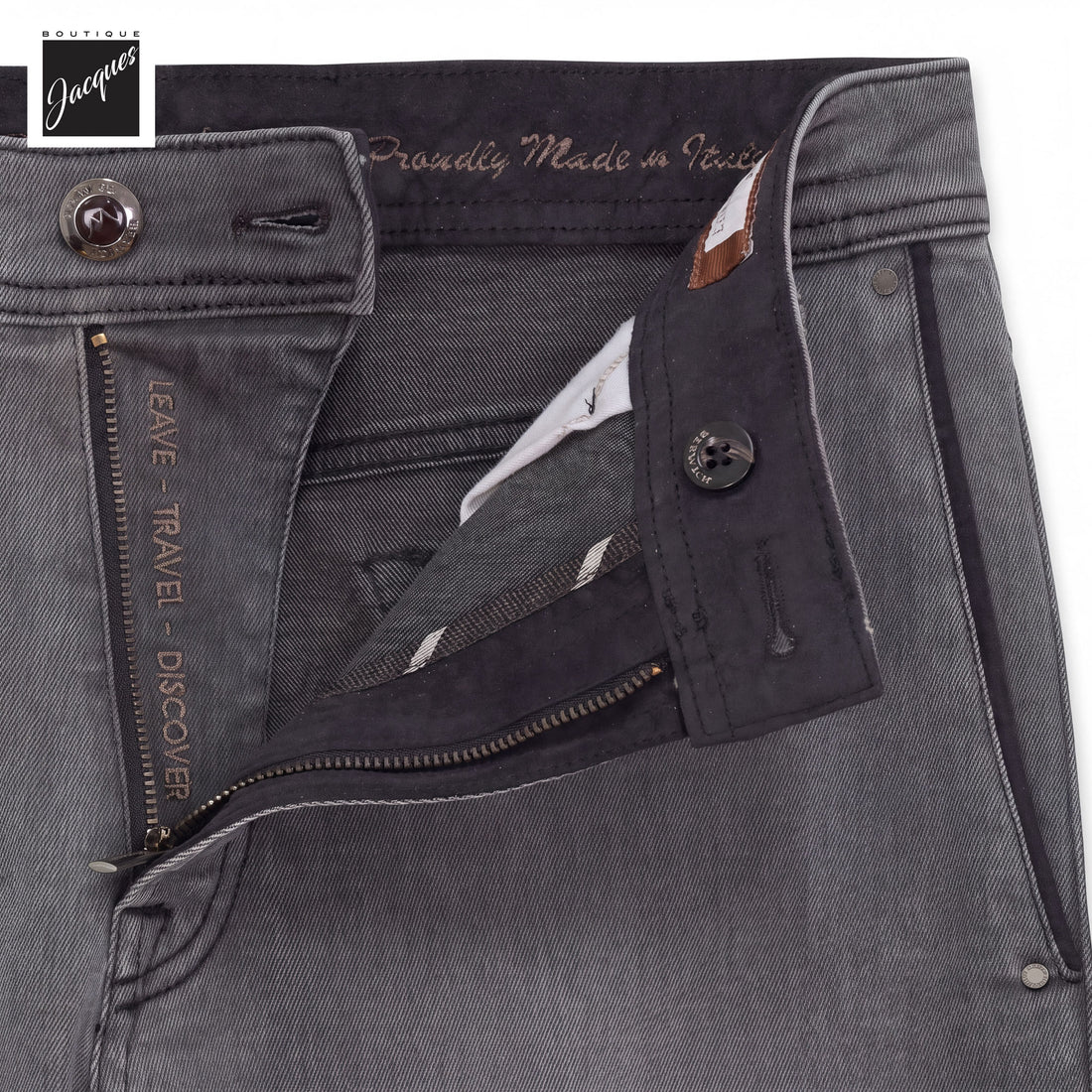 Washed Gray/Black Cotton-Blend Stretch Selvedge Denim Trouser - Berwich - Boutique Jacques International
