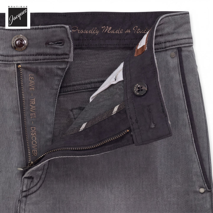 Washed Gray/Black Cotton-Blend Stretch Selvedge Denim Trouser - Berwich