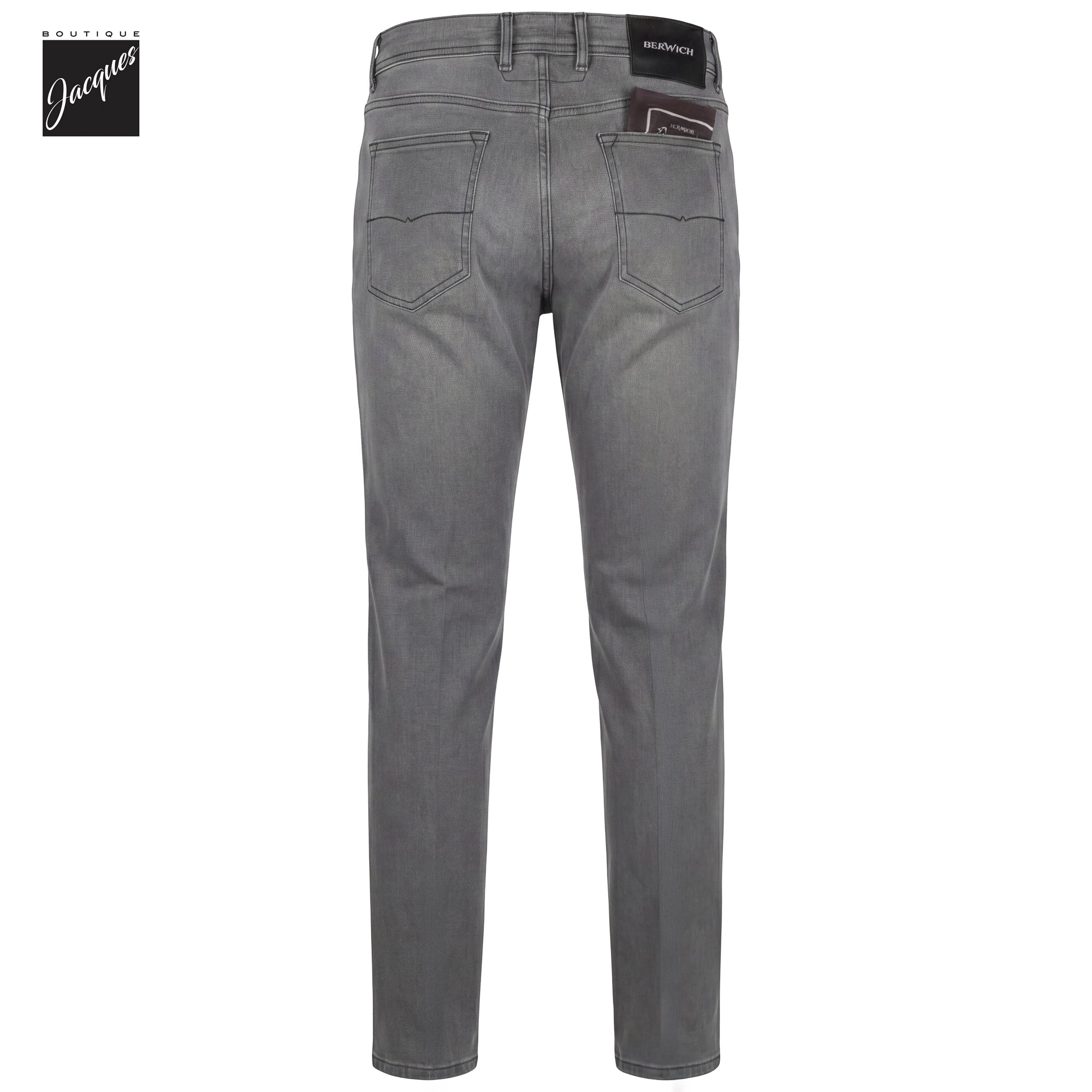 Washed Gray/Black Cotton-Blend Stretch Selvedge Denim Trouser - Berwich - Boutique Jacques International