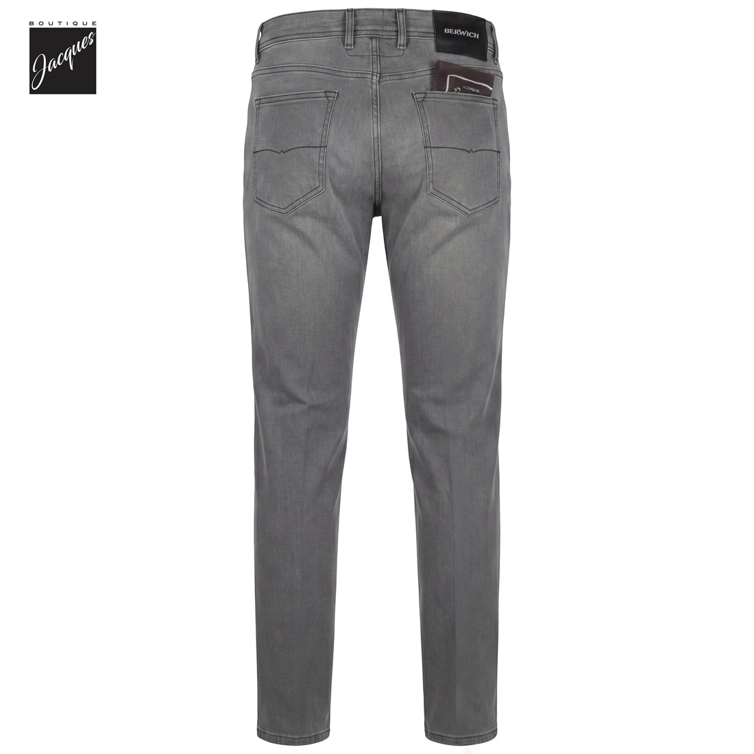 Washed Gray/Black Cotton-Blend Stretch Selvedge Denim Trouser - Berwich - Boutique Jacques International