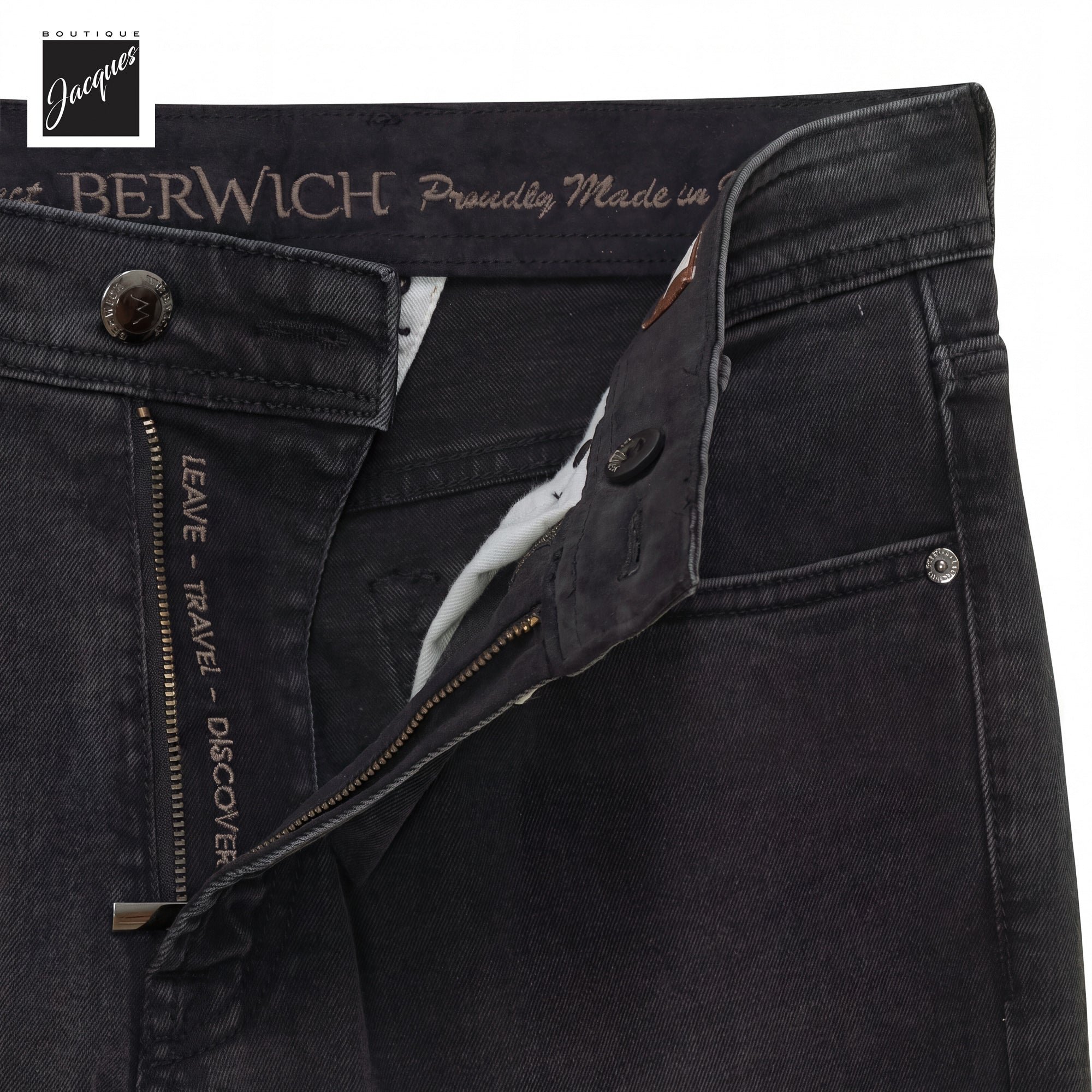 Washed Black Cotton-Blend Modern Slim Stretch Selvedge Denim - Berwich - Boutique Jacques International