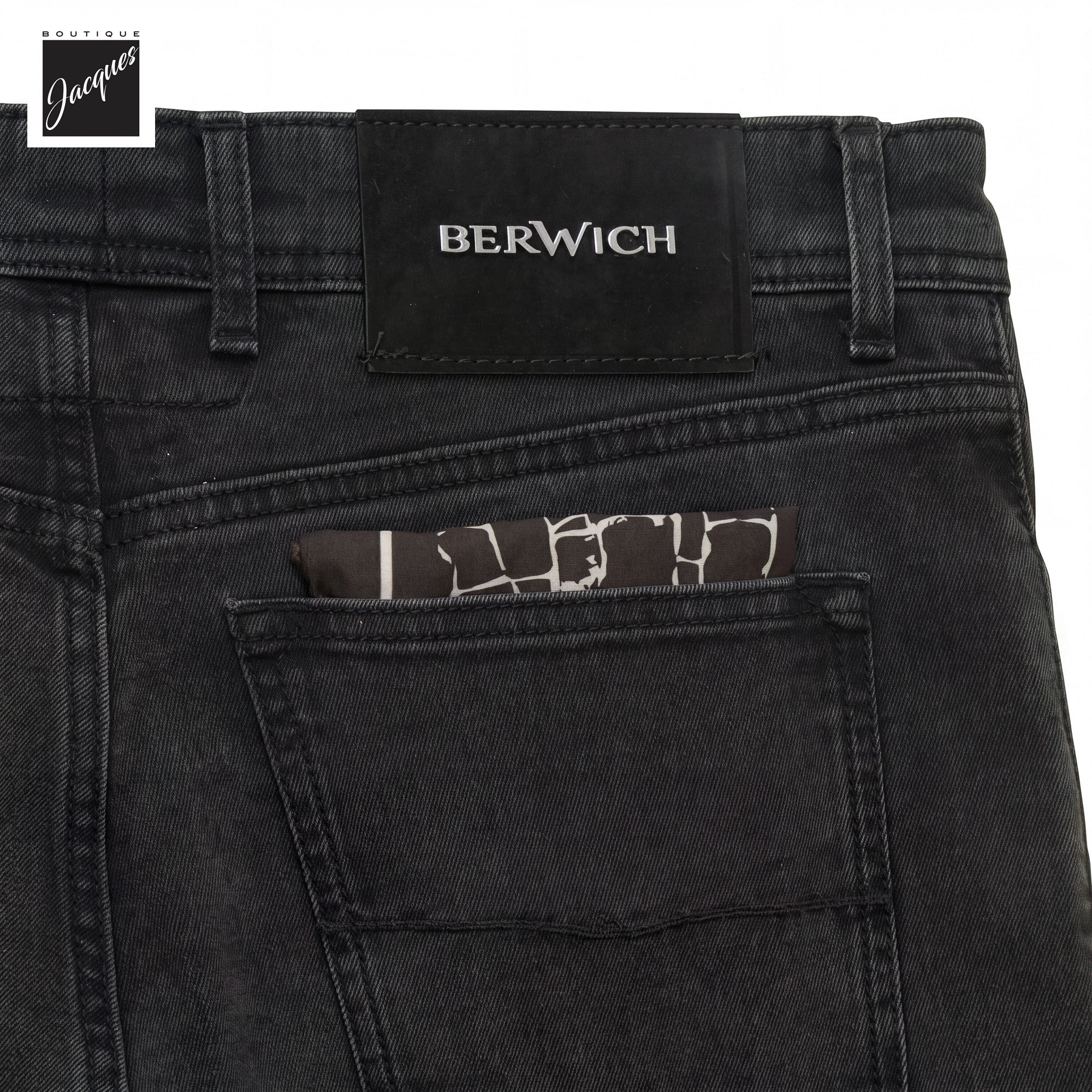 Washed Black Cotton-Blend Modern Slim Stretch Selvedge Denim - Berwich - Boutique Jacques International