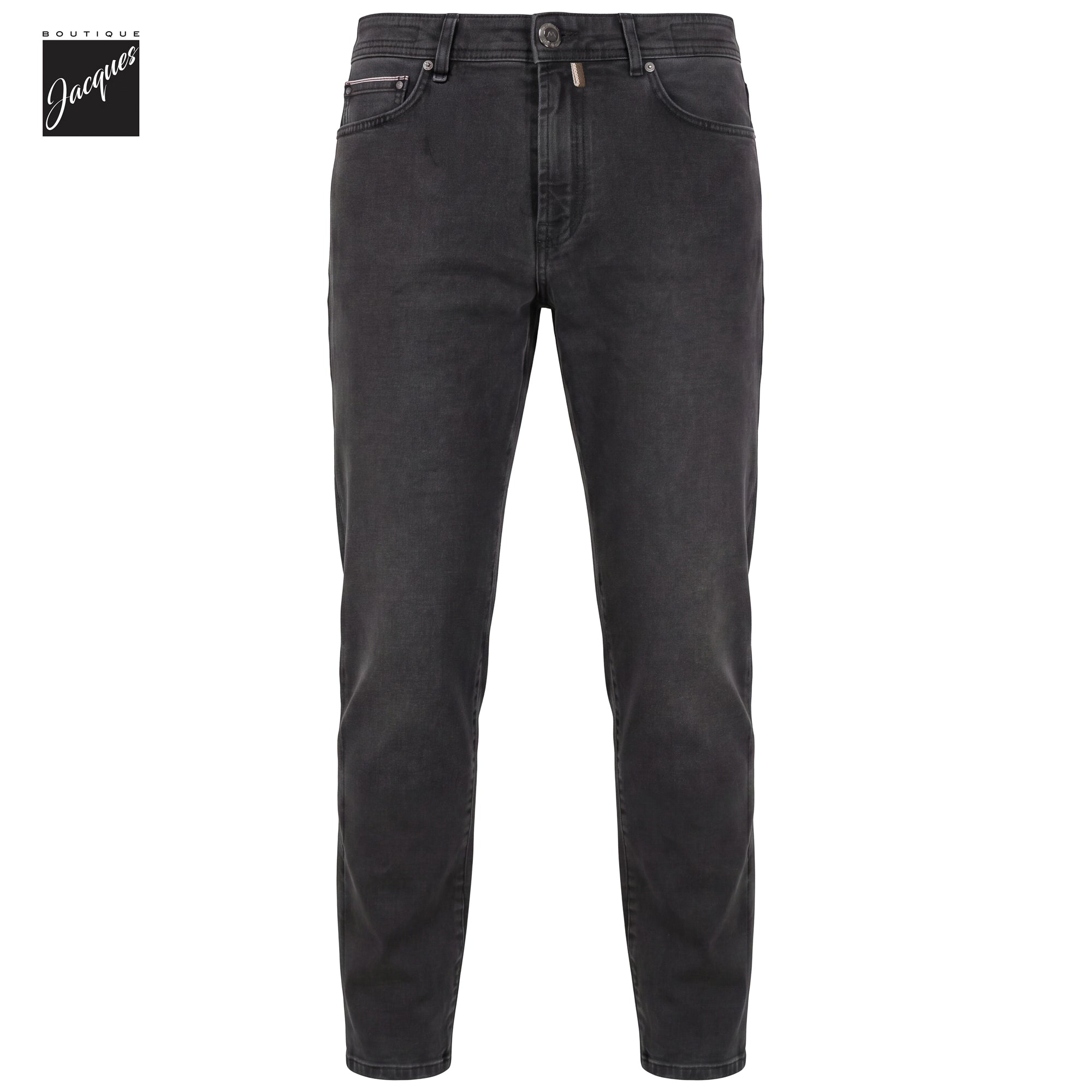 Washed Black Cotton-Blend Modern Slim Stretch Selvedge Denim - Berwich - Boutique Jacques International