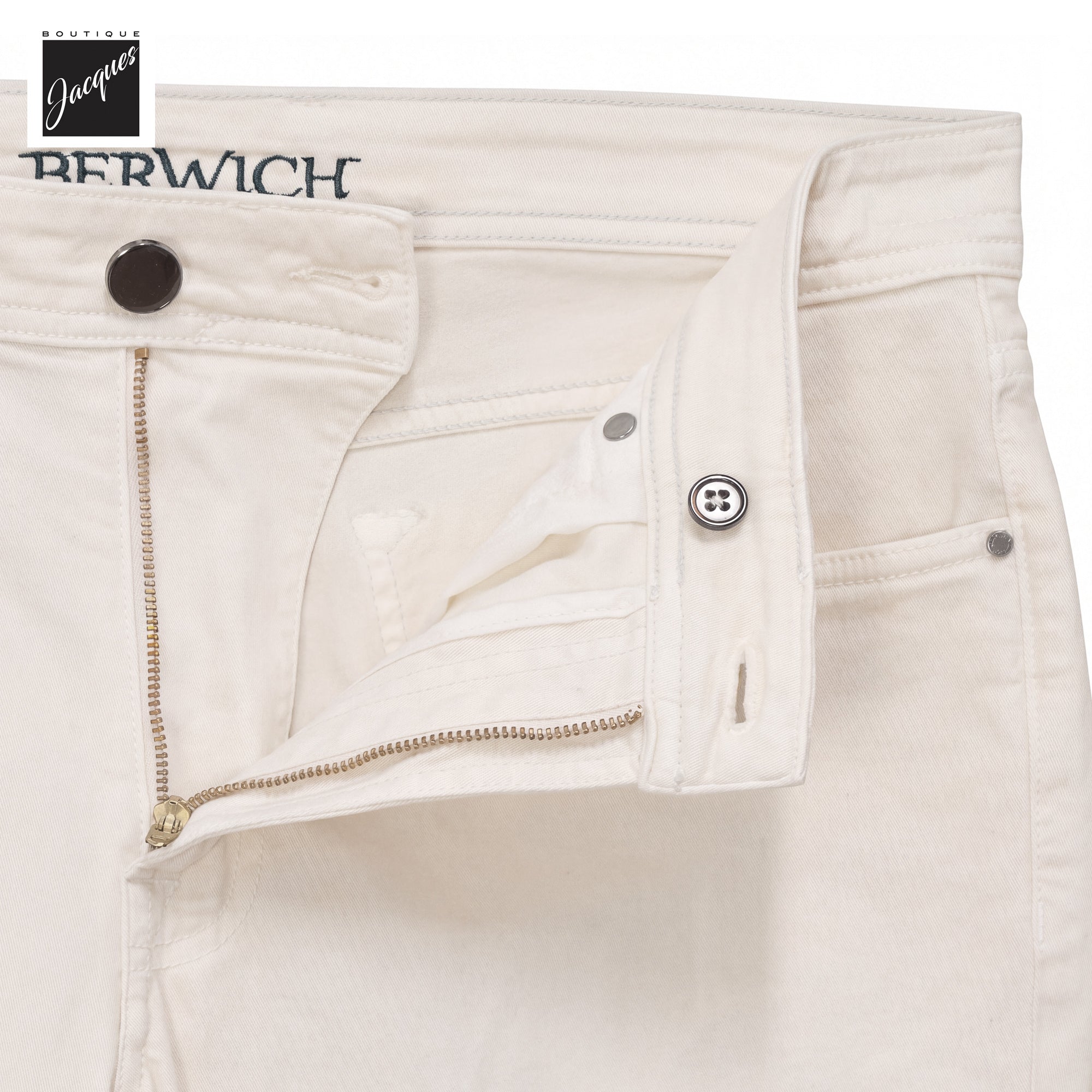 Ecru Gabardine Cotton-Stretch Morello Slim Fit Five Pocket Pants - Berwich