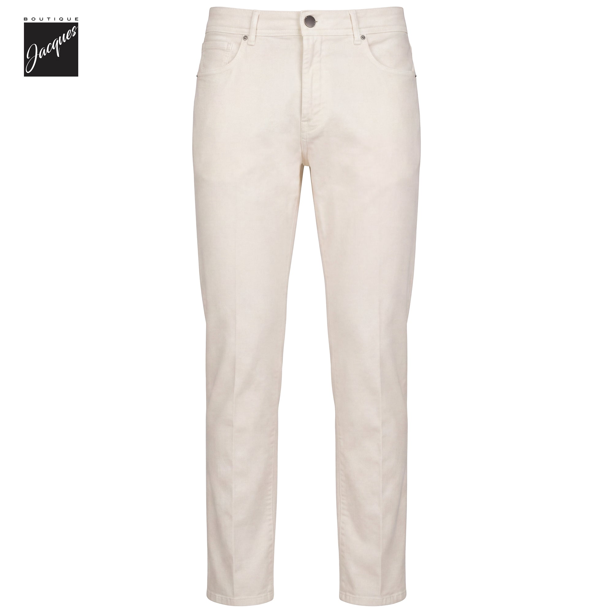 Ecru Gabardine Cotton-Stretch Morello Slim Fit Five Pocket Pants - Berwich