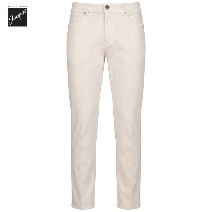 Ecru Gabardine Cotton-Stretch Morello Slim Fit Five Pocket Pants - Berwich