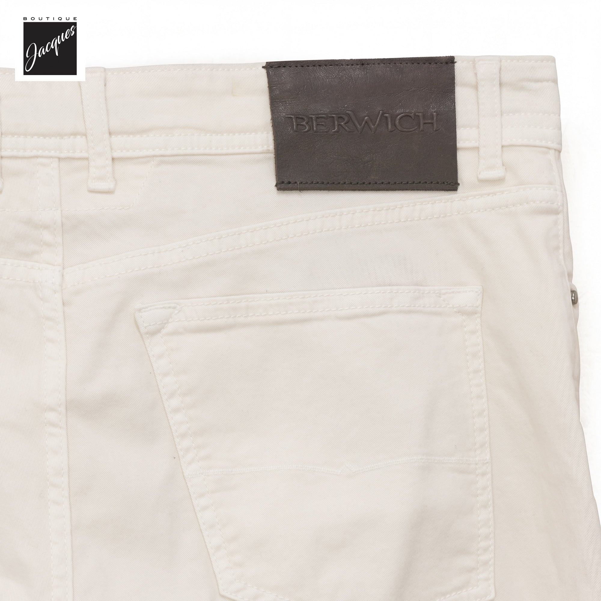 Ecru Gabardine Cotton-Stretch Morello Slim Fit Five Pocket Pants - Berwich
