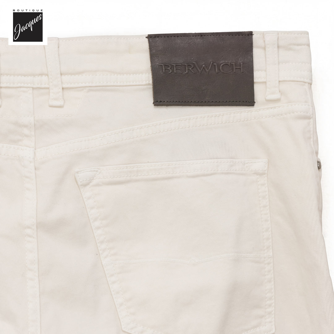 Ecru Gabardine Cotton-Stretch Morello Slim Fit Five Pocket Pants - Berwich