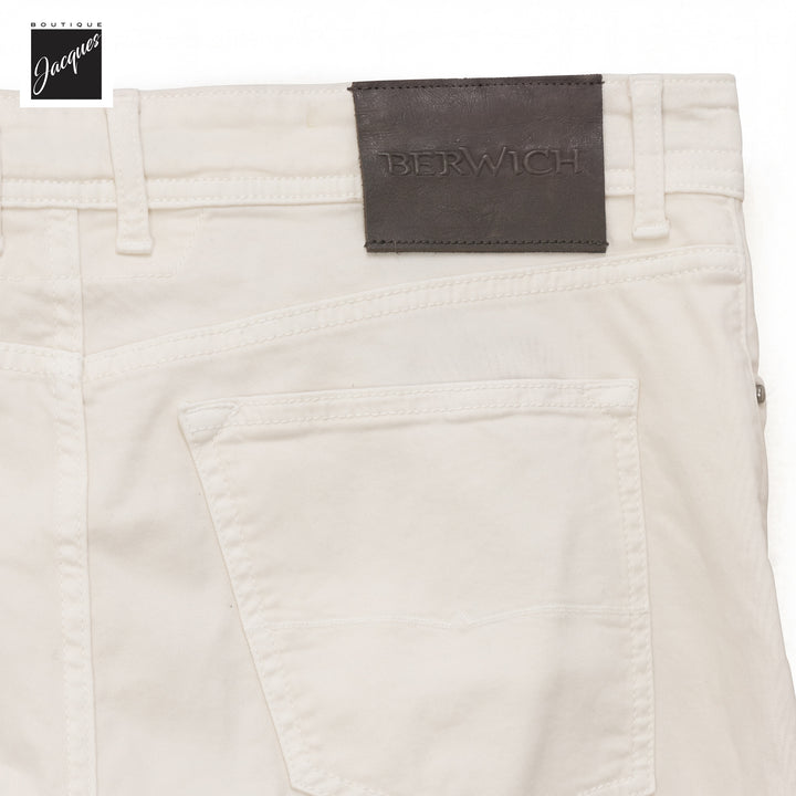 Ecru Gabardine Cotton-Stretch Morello Slim Fit Five Pocket Pants - Berwich