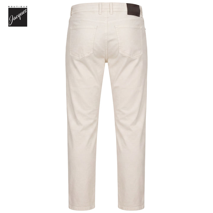 Ecru Gabardine Cotton-Stretch Morello Slim Fit Five Pocket Pants - Berwich