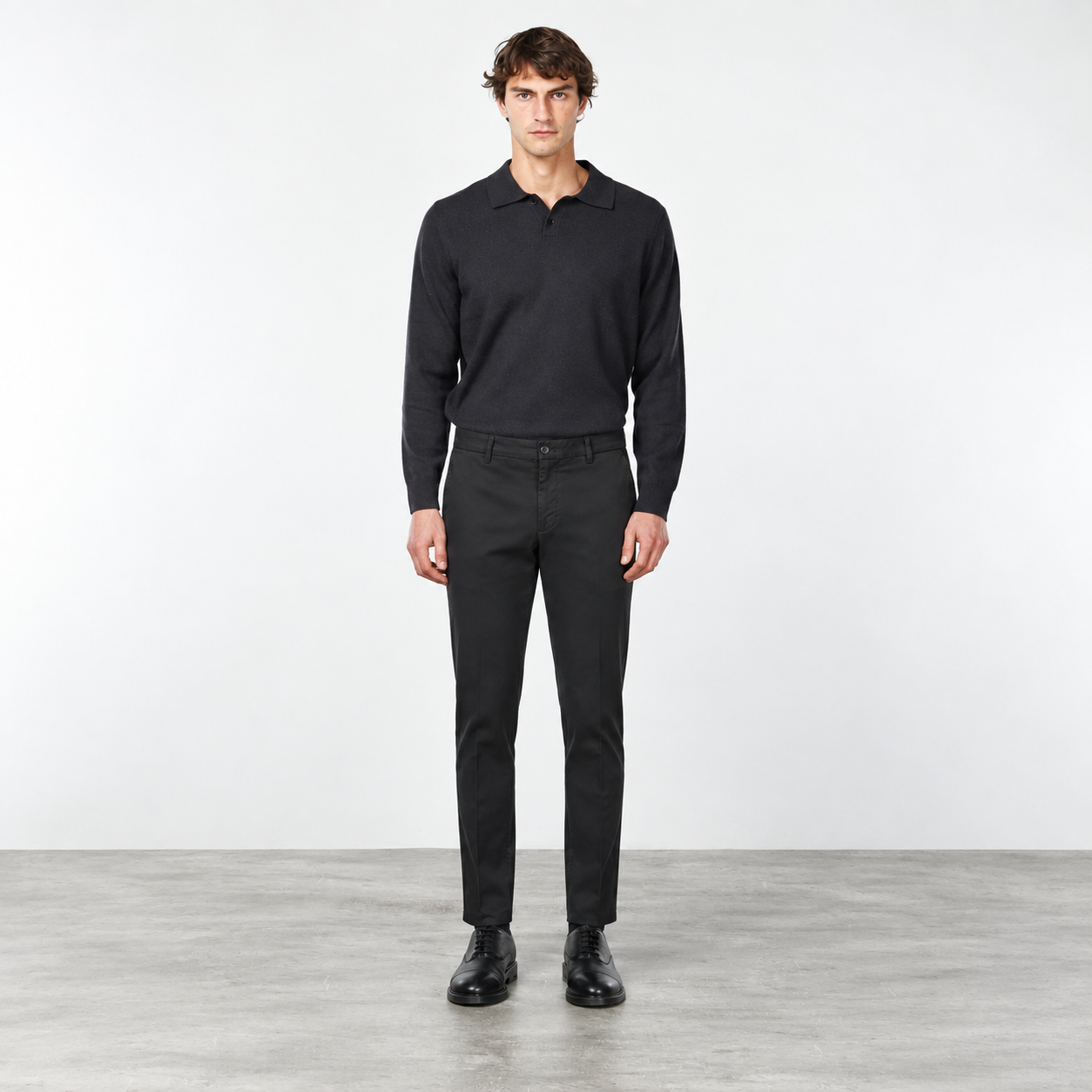 Black Cotton-Lyocell Twill Slim Fit Chino Pants - Mason's