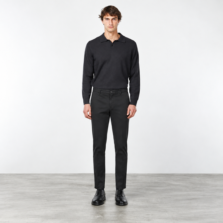 Black Cotton-Lyocell Twill Slim Fit Chino Pants - Mason's