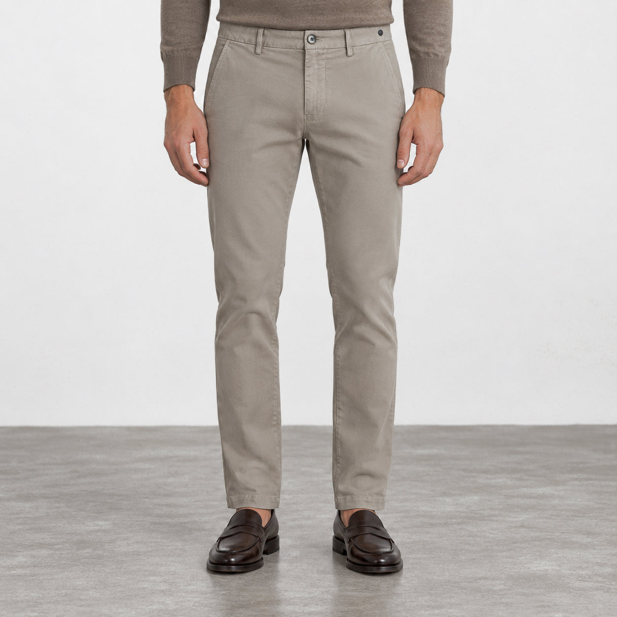 Putty Taupe Cotton-Lyocell Twill Slim Fit Chino Pants - Mason's