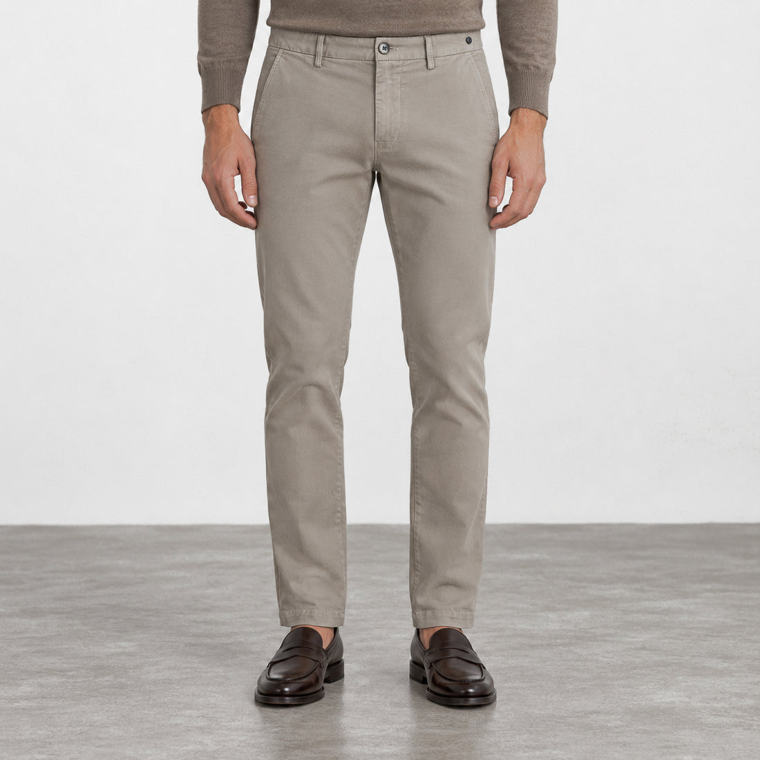 Putty Taupe Cotton-Lyocell Twill Slim Fit Chino Pants - Mason's