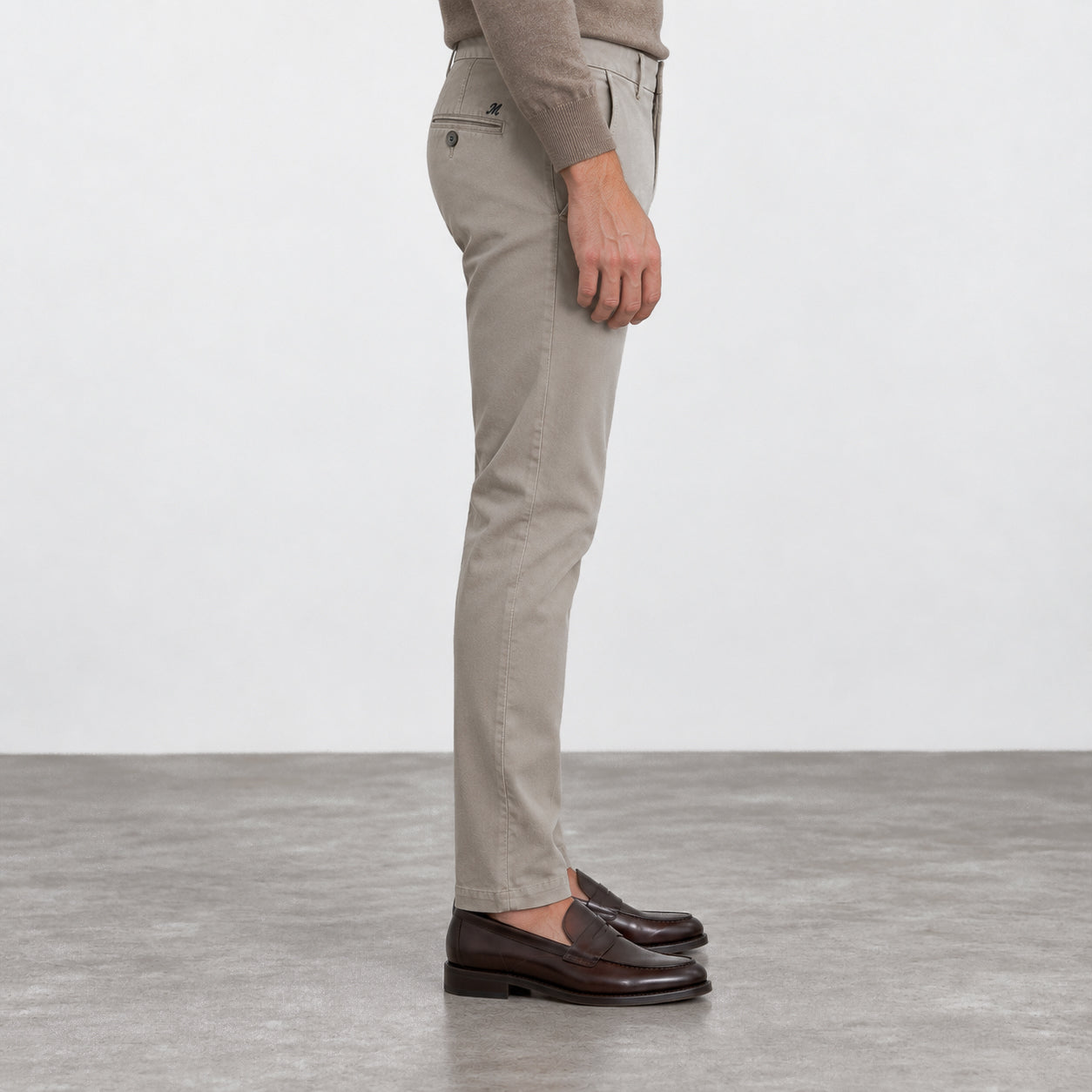 Putty Taupe Cotton-Lyocell Twill Slim Fit Chino Pants - Mason's