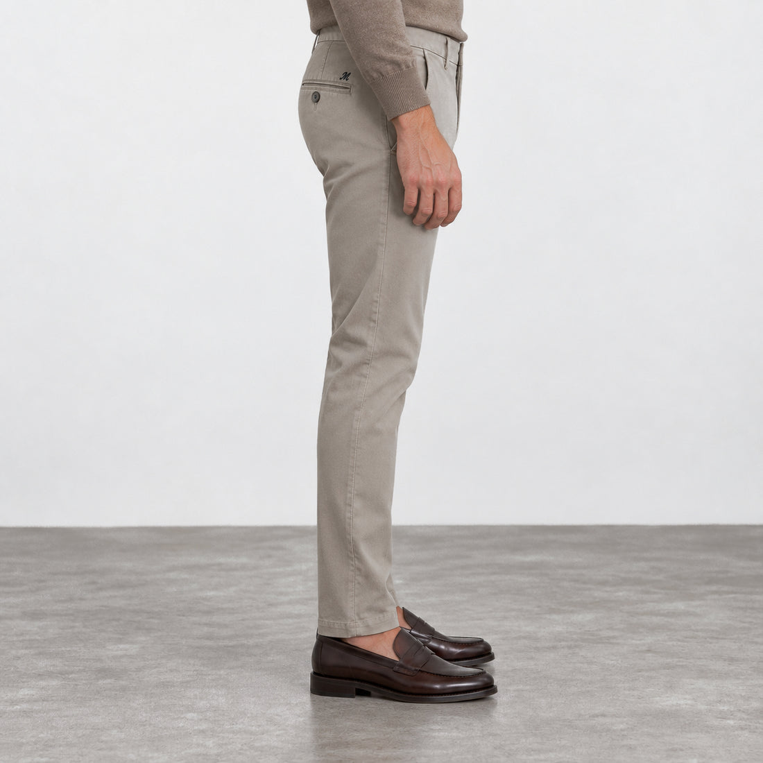 Putty Taupe Cotton-Lyocell Twill Slim Fit Chino Pants - Mason's