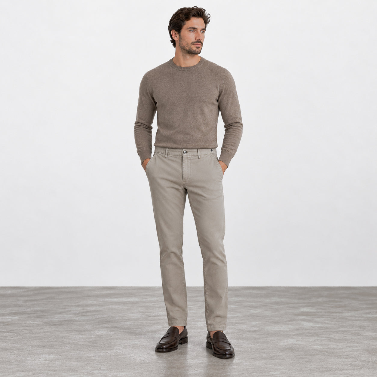 Putty Taupe Cotton-Lyocell Twill Slim Fit Chino Pants - Mason's