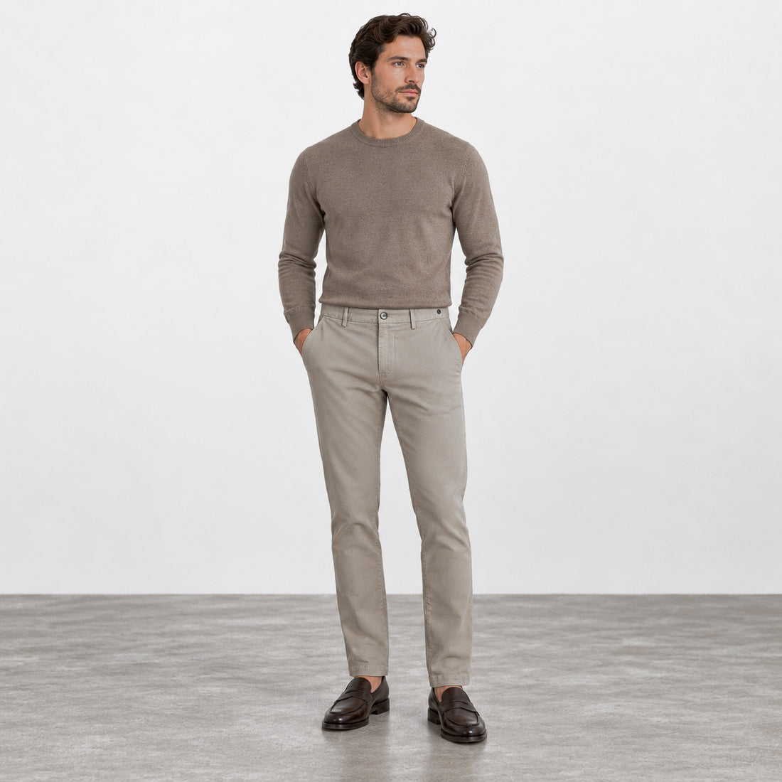Putty Taupe Cotton-Lyocell Twill Slim Fit Chino Pants - Mason's