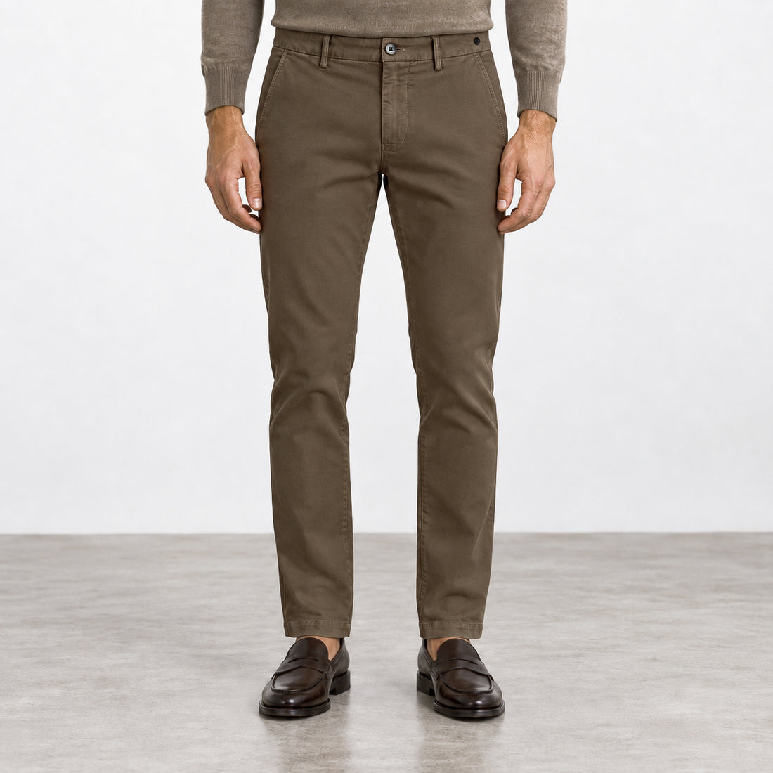 Brown Cotton-Lyocell Twill Slim Fit Chino Pants - Mason's