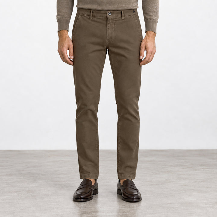 Brown Cotton-Lyocell Twill Slim Fit Chino Pants - Mason's