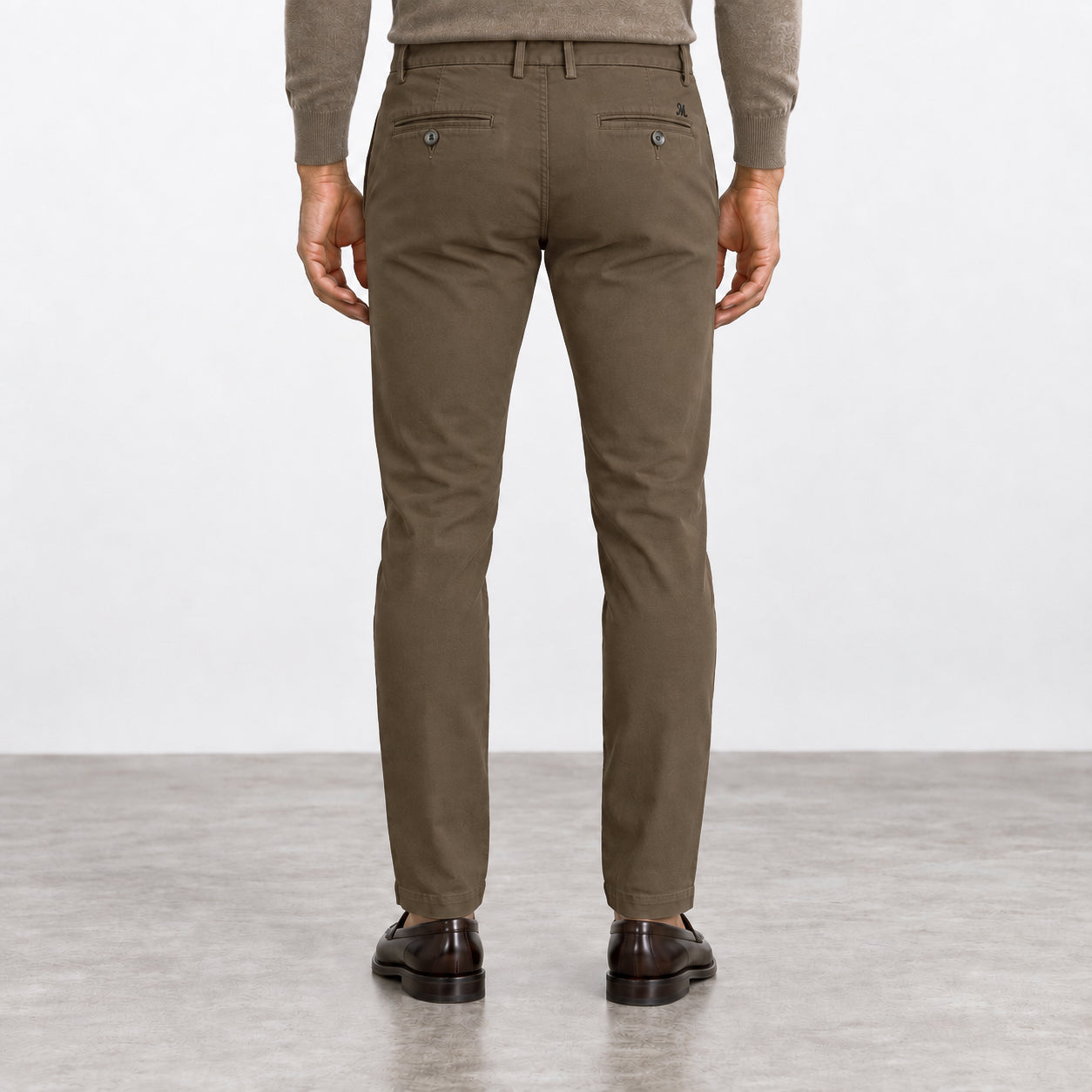 Brown Cotton-Lyocell Twill Slim Fit Chino Pants - Mason's