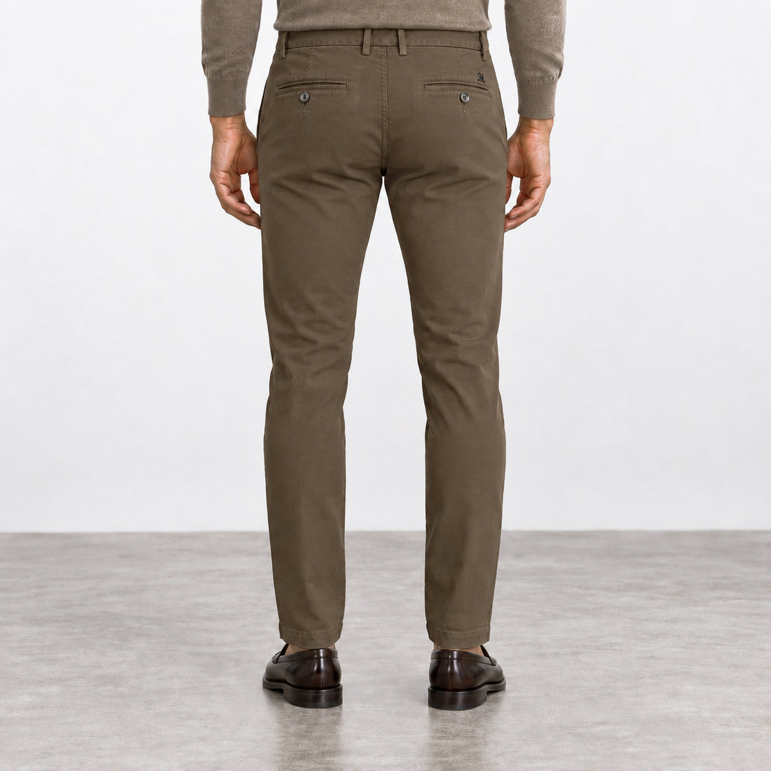 Brown Cotton-Lyocell Twill Slim Fit Chino Pants - Mason's