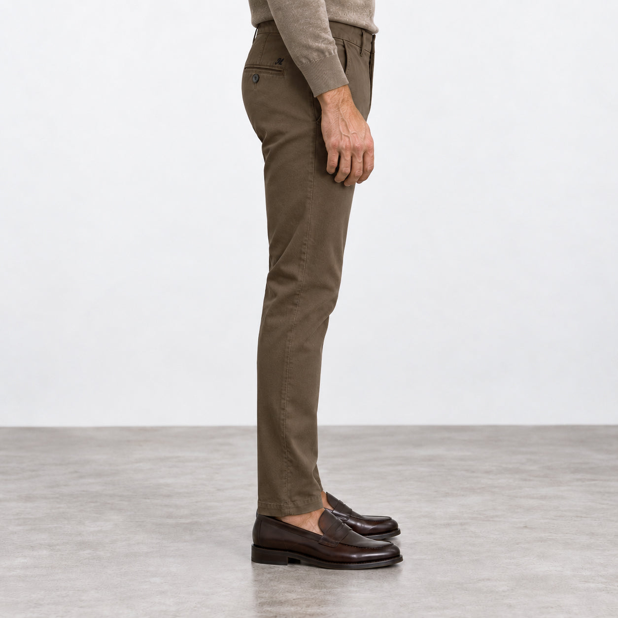 Brown Cotton-Lyocell Twill Slim Fit Chino Pants - Mason's