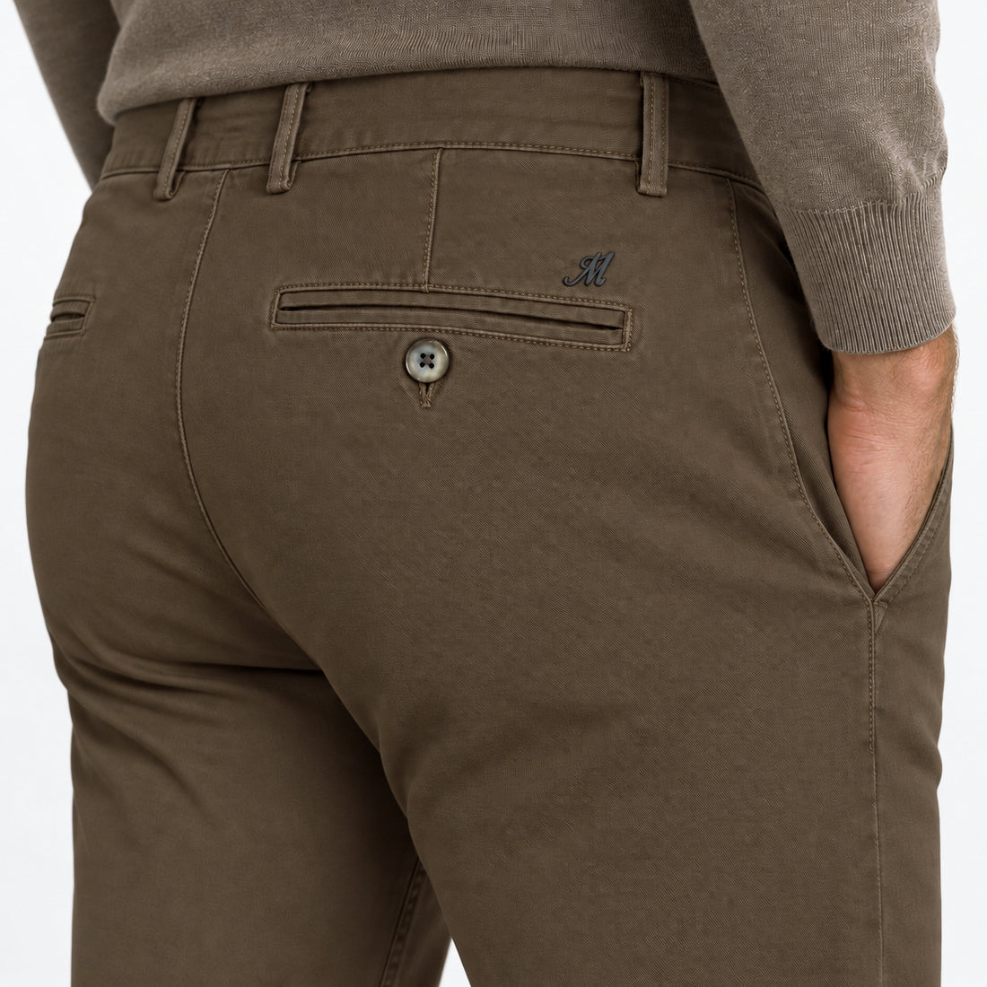 Brown Cotton-Lyocell Twill Slim Fit Chino Pants - Mason's