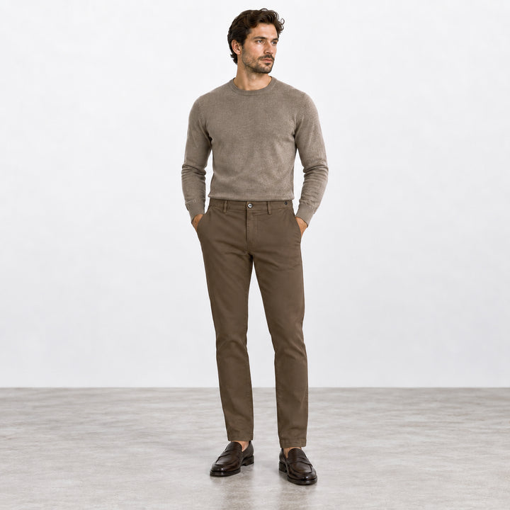 Brown Cotton-Lyocell Twill Slim Fit Chino Pants - Mason's