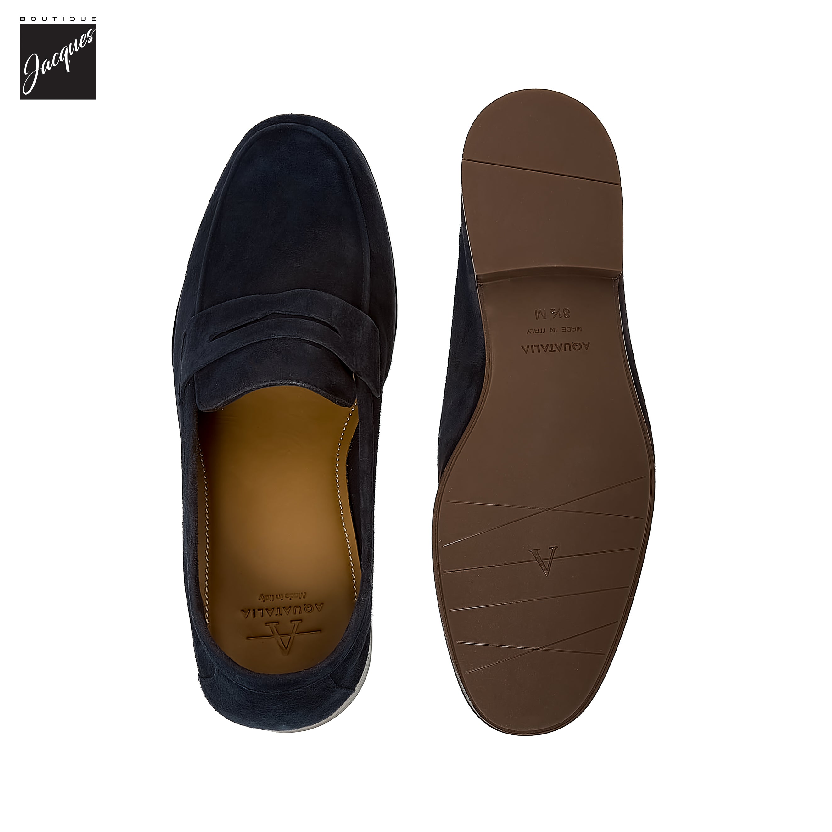 Navy Suede Leather Water-Resistant Jon Penny Loafers - AQUATALIA - Boutique Jacques International