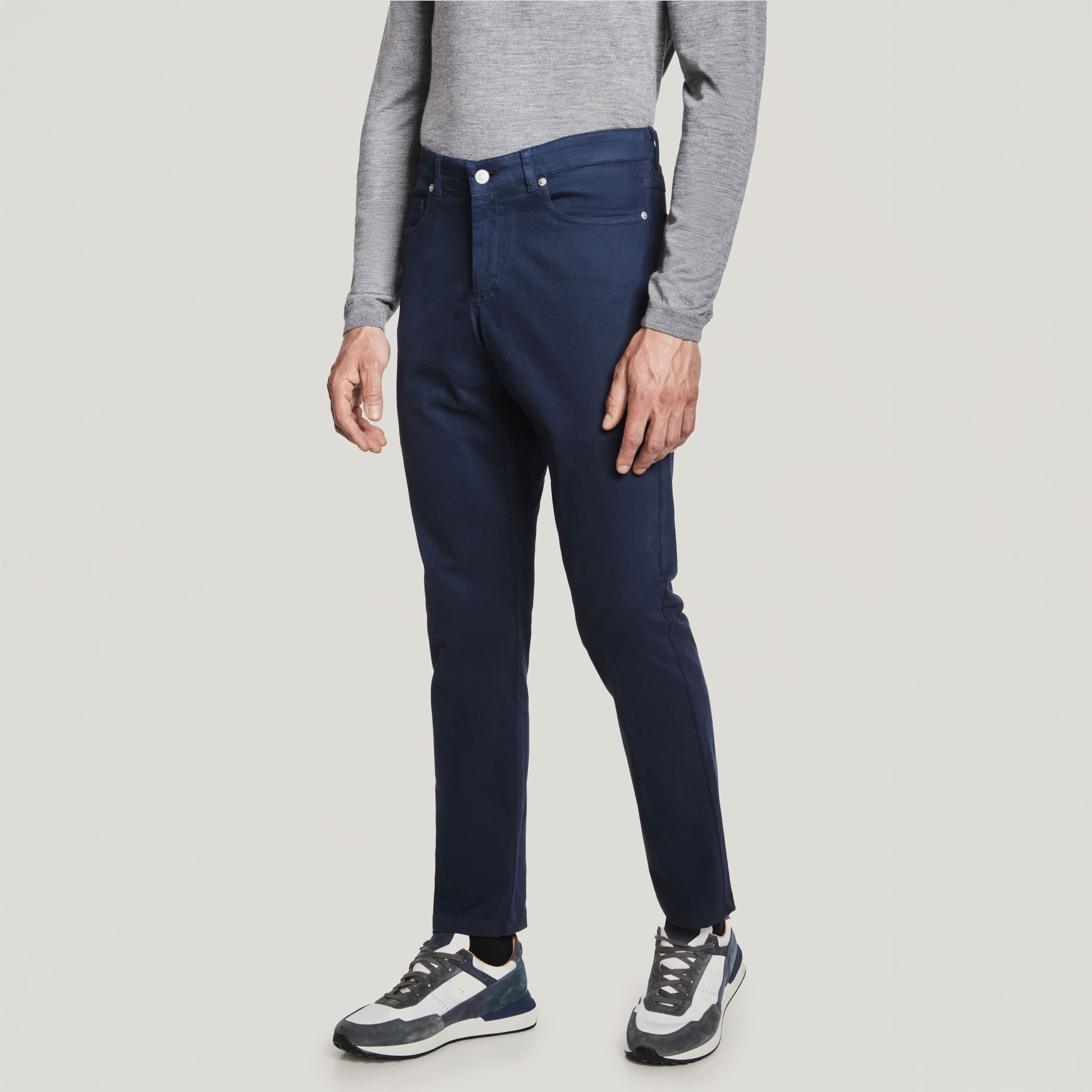 Mid Blue Jackie Brushed Cotton Modern Fit Five Pocket Pants - Jack Victor