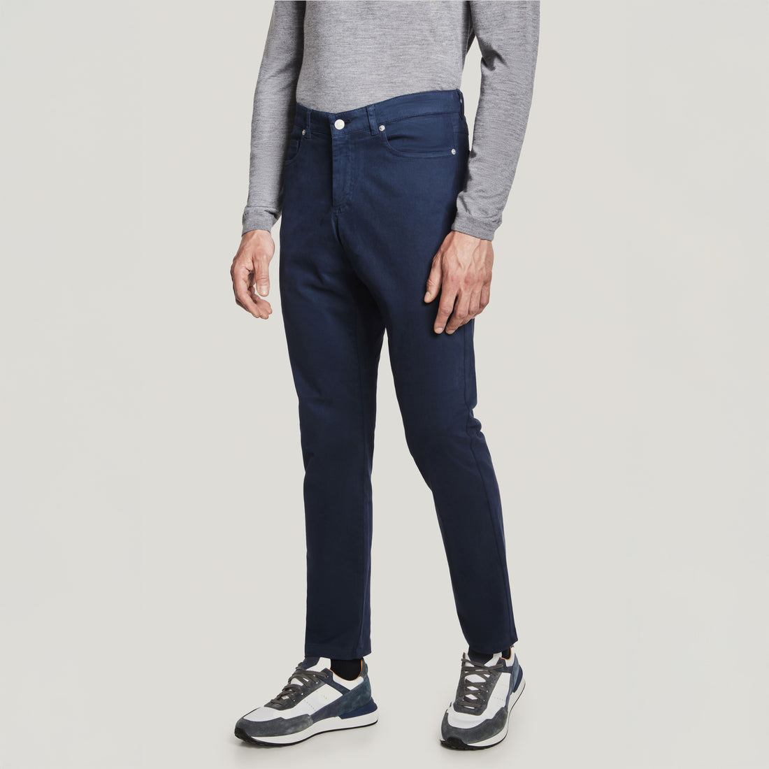 Mid Blue Jackie Brushed Cotton Modern Fit Five Pocket Pants - Jack Victor