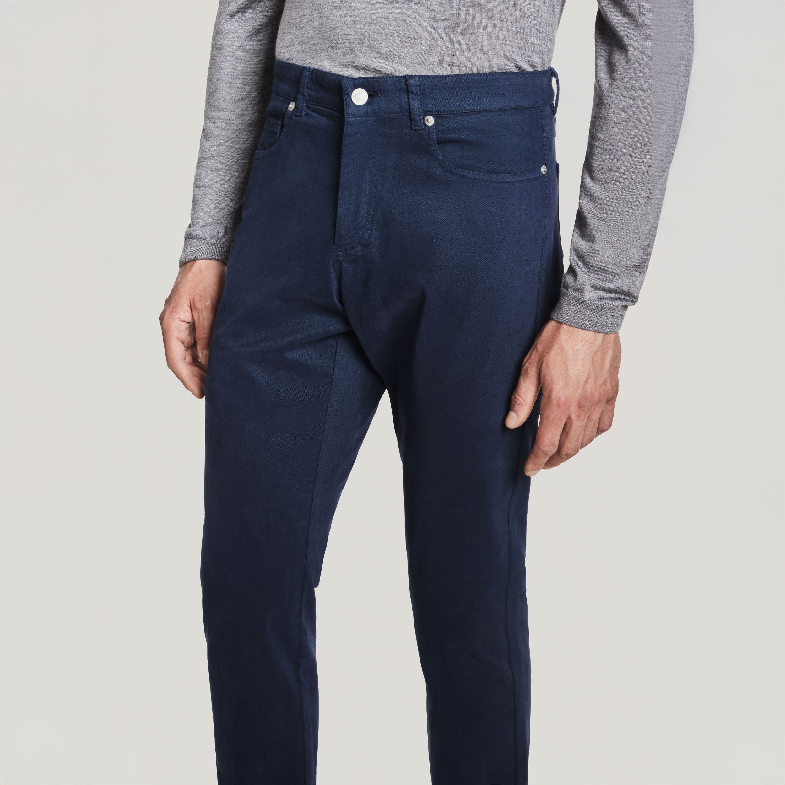 Mid Blue Jackie Brushed Cotton Modern Fit Five Pocket Pants - Jack Victor