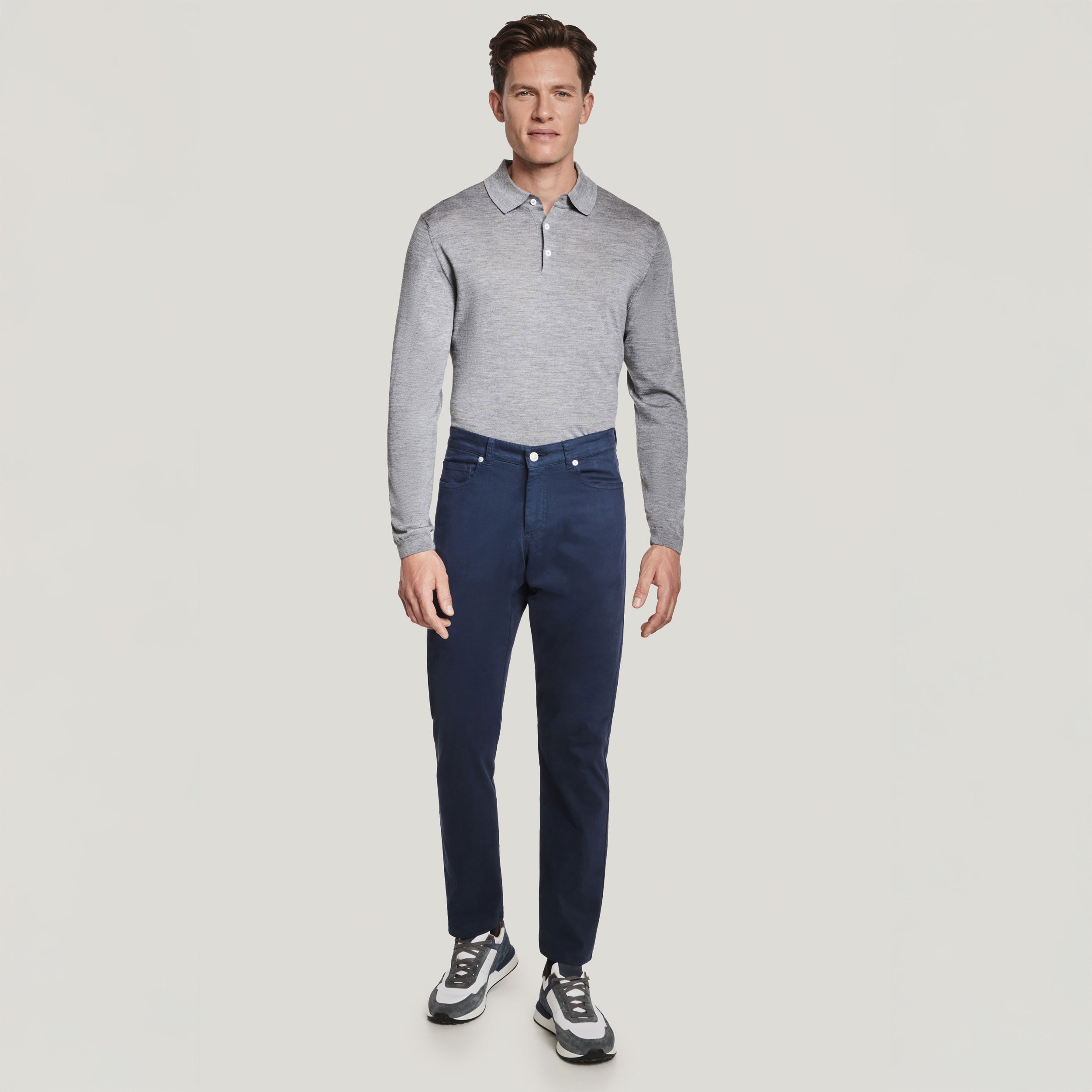 Mid Blue Jackie Brushed Cotton Modern Fit Five Pocket Pants - Jack Victor