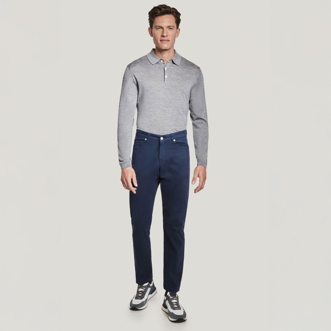 Mid Blue Jackie Brushed Cotton Modern Fit Five Pocket Pants - Jack Victor