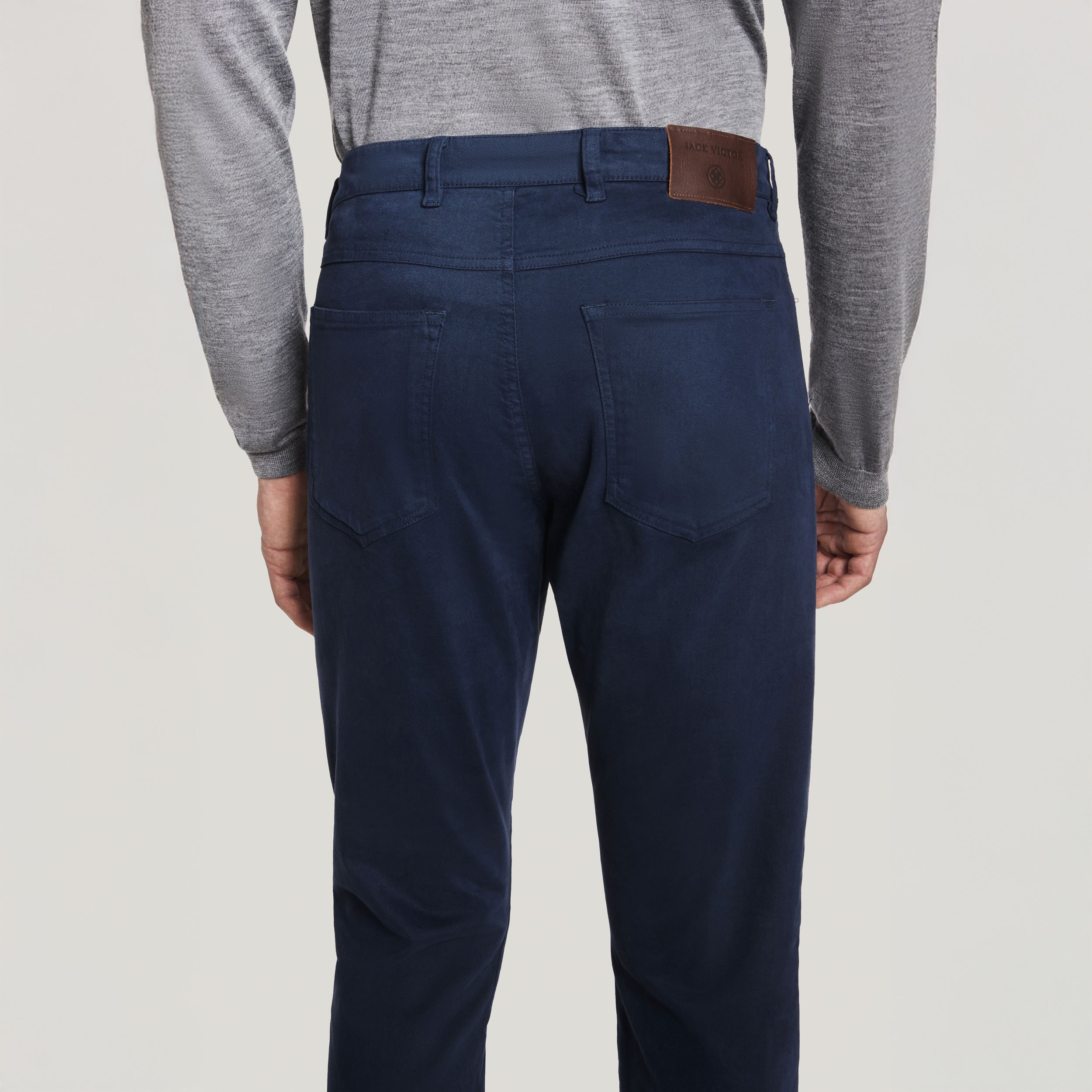 Mid Blue Jackie Brushed Cotton Modern Fit Five Pocket Pants - Jack Victor