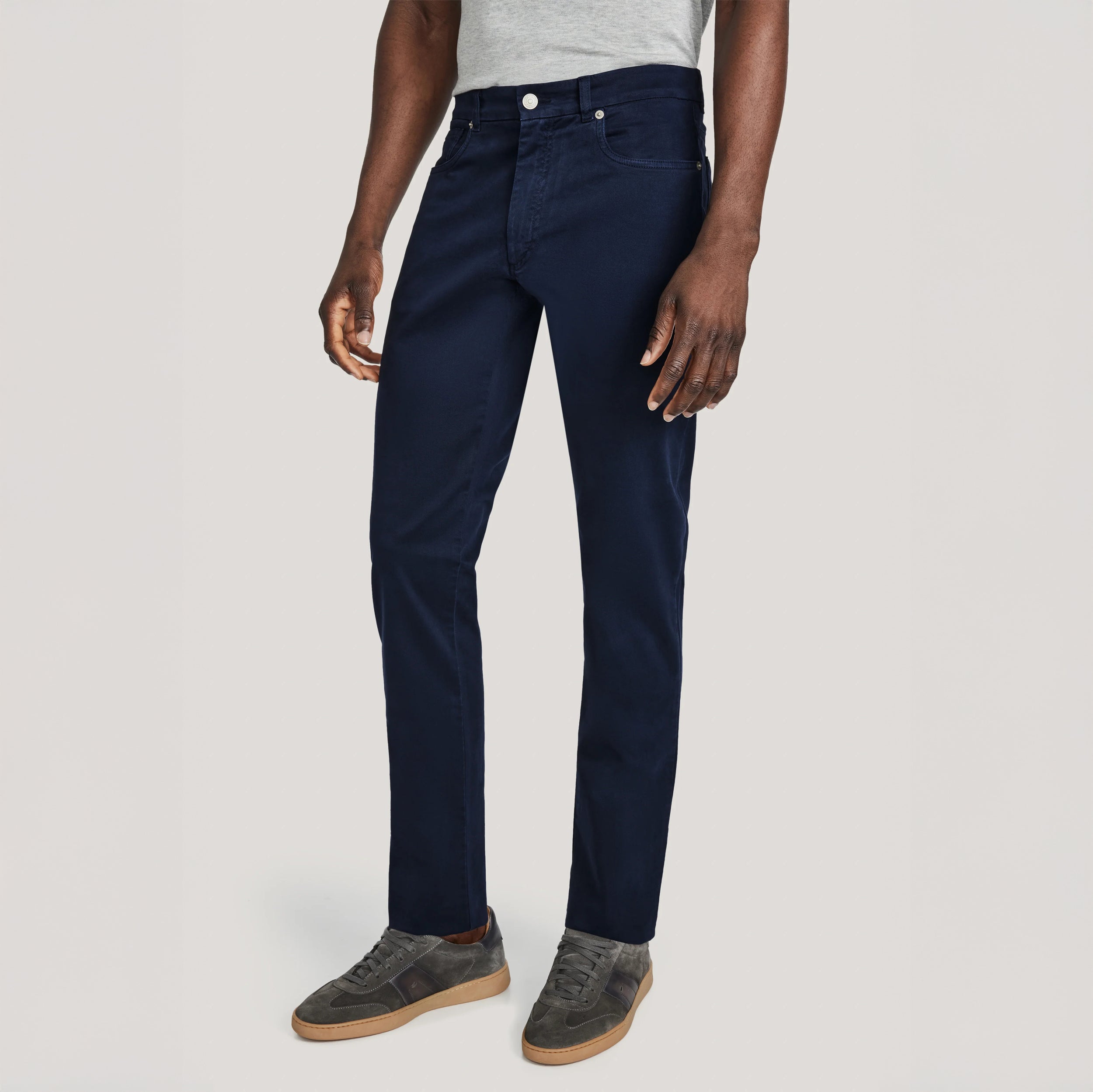 Navy Blue Jackie Brushed Cotton Modern Fit Five Pocket Pants - Jack Victor - Boutique Jacques International